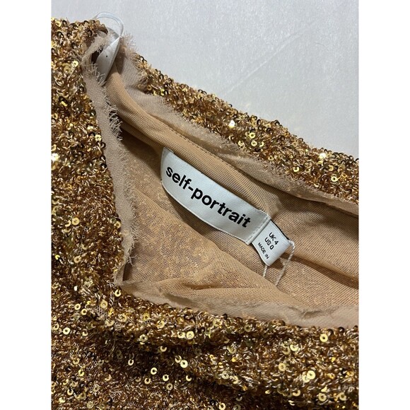 Self Portrait Gold Sequin Asymmetric Zip Top Sz 0  NWT - Picture 6 of 11